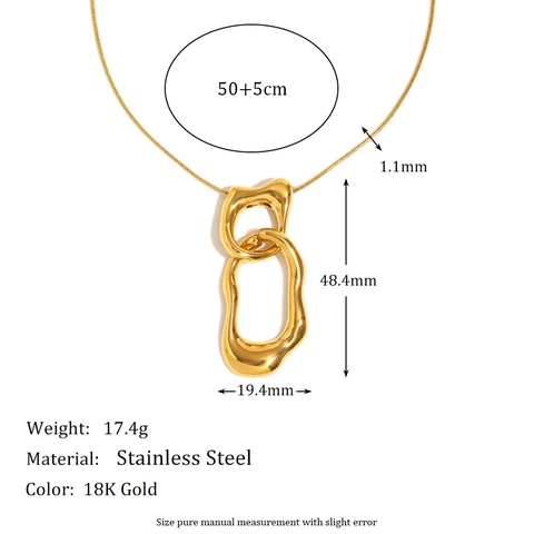 Irregular Double Interlocking Rings Pendant Necklace Stainless Steel 18K Gold Plated Snake Chain Minimalist Jewelry For Women