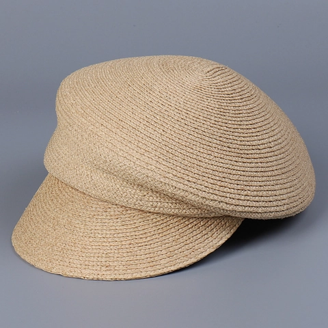Women Natural Raffia Straw Newsboy Cap Breathable Sunshade Adjustable Japanese Style Elegant Peaked Summer Hat