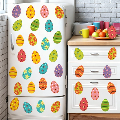 Paaseieren Muurstickers PVC Zelfklevende Decoratieve Stickers Voor Kinderkamer Venster Koelkast Gekleurde Eieren Home Decor