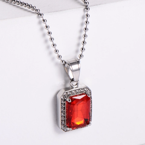 Collana Con Ciondolo Hip Hop Acciaio Inossidabile Rettangolo Pietra Preziosa Artificiale Iced Out Strass Gioielli Uomo Streetwear
