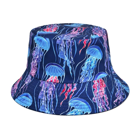 Omkeerbare Vissershoed Polyester Kwallen Print Zonbescherming Korte Rand Buiten Reizen Zomer