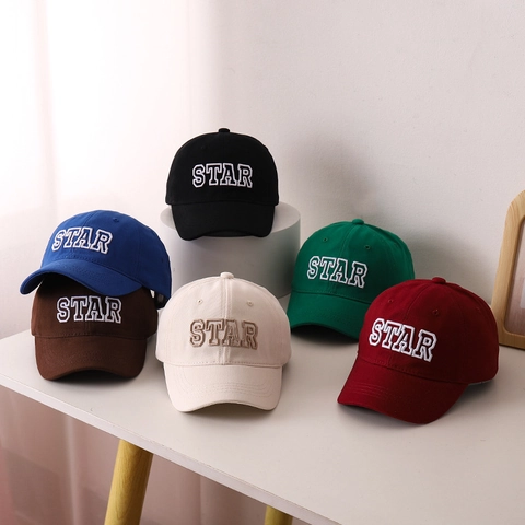 Cappellino Da Baseball In Cotone Per Bambini Ricamo Star Protezione Solare Esterna Regolabile Ragazzi Ragazze Cappello