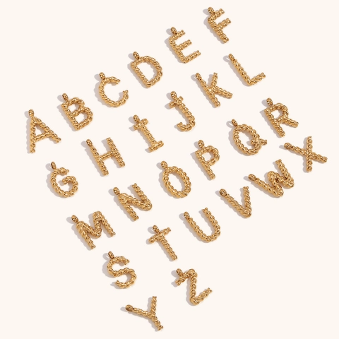 Mini Alphabet Pendant Twisted Rope Texture 316L Stainless Steel Gold Plated Minimalist Fashion DIY Letter Charm Accessory