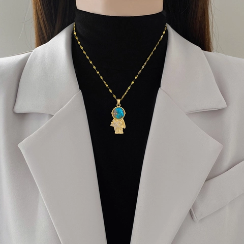Astronaut Hanger Ketting Roestvrijstalen Ketting Koperen Strass Ster Blauw Ruimte Mode Sleutelbeenketing