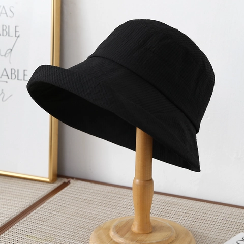 Bucket Hat Women Sun Protection Foldable Crinkle Textured Cotton Linen Fabric Adjustable Casual Japanese Style Sun Hat