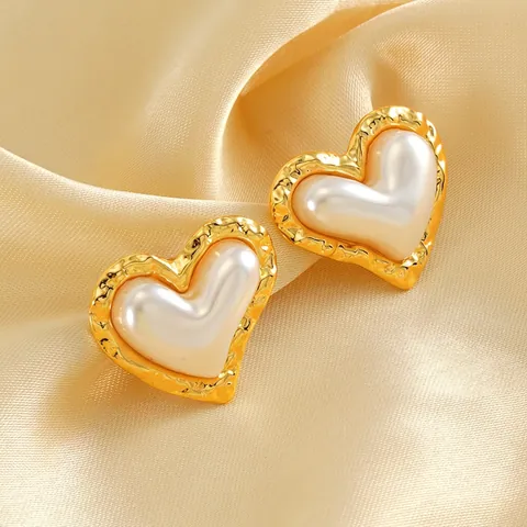 Herz Ohrstecker Edelstahl 18K Vergoldet Vintage Künstliche Perle Irregulär Minimalistisch Elegant Retro Schmuck Für Damen