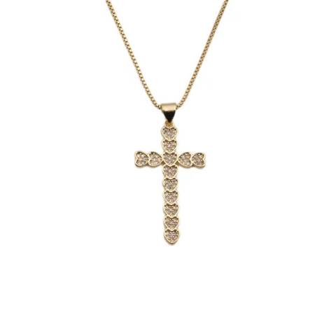 Collana Con Pendente A Croce Di Moda In Rame Placcato Oro Con Zircone Catena A Scatola Gioielli Per Donna