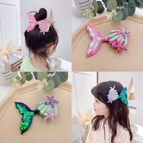 Pinzas Para El Pelo De Sirena Niños Lentejuelas Concha Estrella De Mar Dibujos Animados Princesa Horquillas Niñas Accesorios Pelo