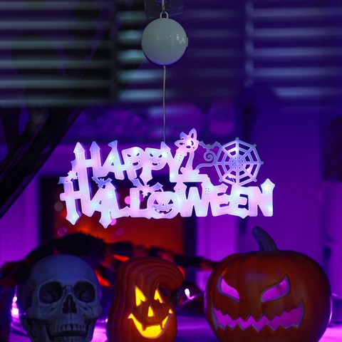 Halloween LED Hängeschild Leuchtend Happy Halloween Kunststoff Dekoration Für Party Tür Fenster Batteriebetrieben
