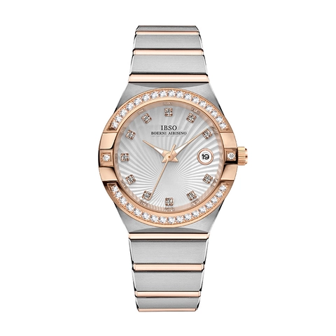Orologio Al Quarzo Da Donna Di Lusso Cinturino In Acciaio Inossidabile Lunetta In Strass Datario Impermeabile Elegante