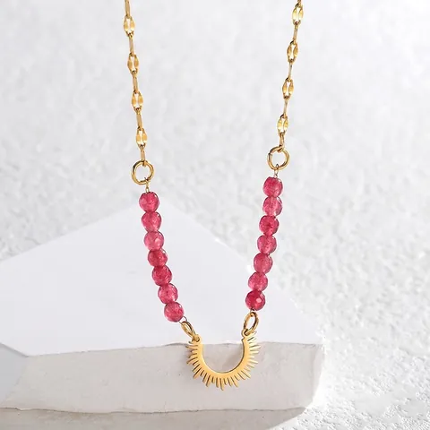 Collana con Ciondolo a Sole in Acciaio Inossidabile Minimalista da Donna Gioielli con Perline Colorate Bohemienne Placcati in Oro con Strass