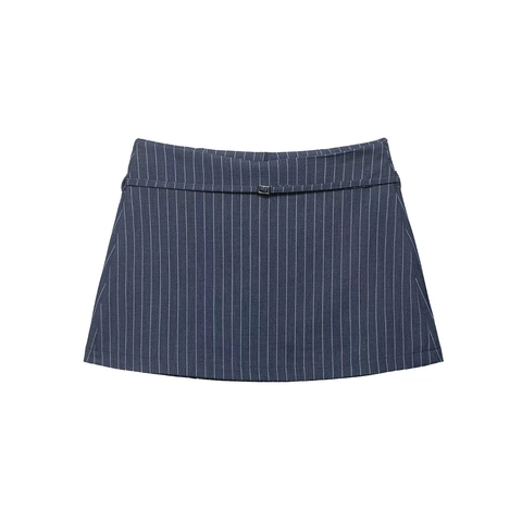 Women Pinstripe Mini Skirt With Belt High Waist Polyester Striped Short Skirt Streetwear Fashion Casual Office
