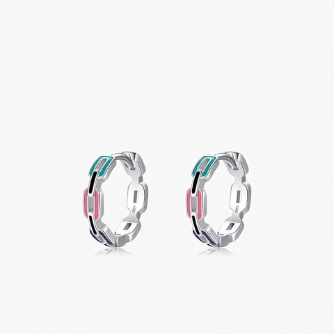 925 Sterling Silber Creolen Bunte Emaille Geometrische Kettenglied Huggie Ohrringe Minimalistischer Schmuck