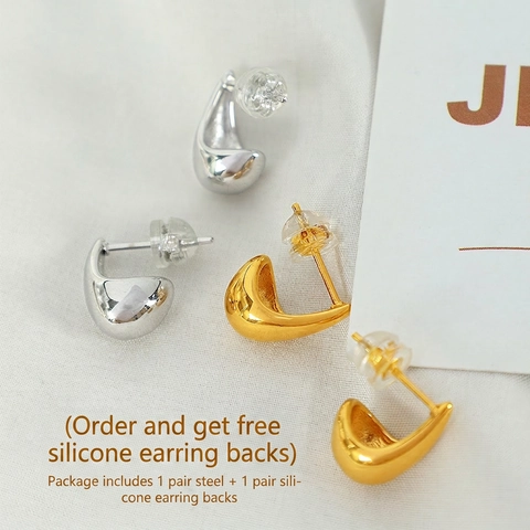 Minimalist French Style Teardrop Stud Earrings Polished Stainless Steel Water Drop Jewelry For Women Lightweight Elegant