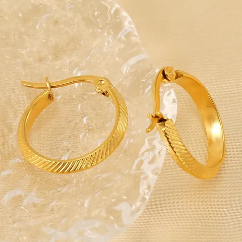Minimalist Hoop Earrings For Women 18K Gold Plated Stainless Steel Striped Texture Geometric Fashion Jewelry Accessory