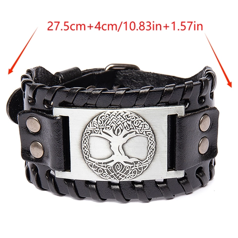 Herren Vintage Wikinger Lederarmband Gewebtes Breites Armband Mit Nordischer Lebensbaum Metallplatte Verstellbare Schnalle Punk