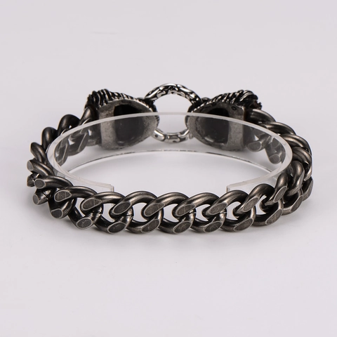 Dubbele Leeuwenkop Armband 304 Roestvrij Staal Punk Hip Hop Curb Link Chain Heren Vintage Sieraden