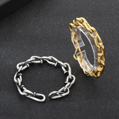 Stainless Steel Nail Link Bracelet Punk Industrial Square Rivet Hip Hop Rocker Jewelry For Men Unisex