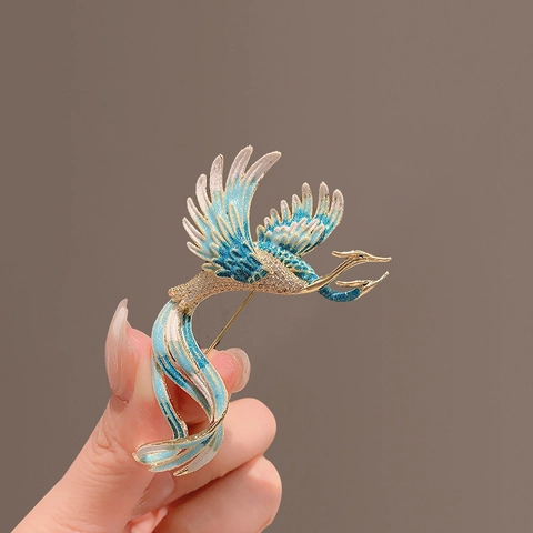 Chinese Style Phoenix Brooch For Women Luxury Elegant Alloy Rhinestone Enamel Corsage Coat Cardigan Pin Jewelry Gift