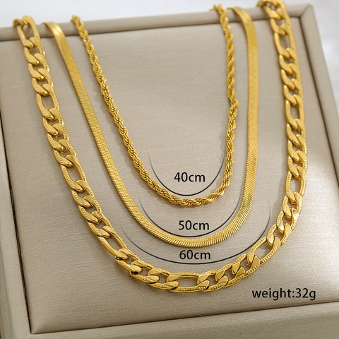 Stainless Steel Layered Necklaces Cuban Snake Bone Figaro Rope Chain Minimalist Hip Hop Fashion Jewelry Gold