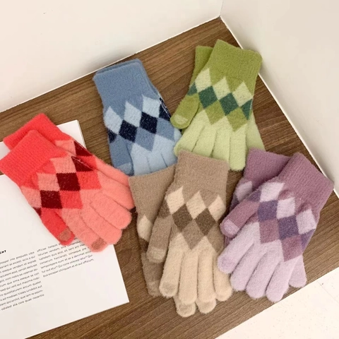 Guanti In Maglia Invernali Motivo Argyle Touch Screen Caldo Morbido Termico Per Donna Uomo Stile Classico Alla Moda