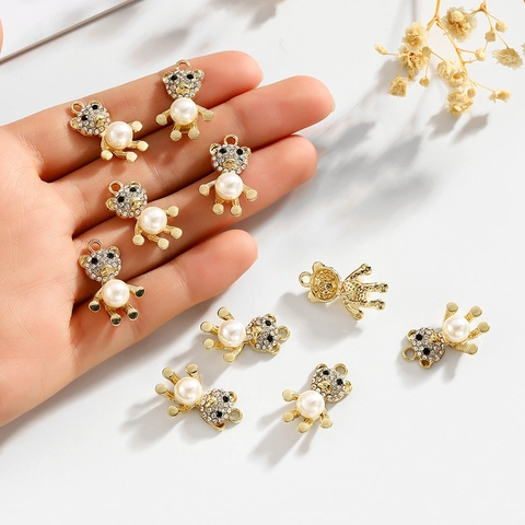 Orso Foglia Gioielli Charms Lega Imitazione Perla de Agua Dulce Strass Ciondoli Per DIY Collana Bracciale Produzione Stile Dolce
