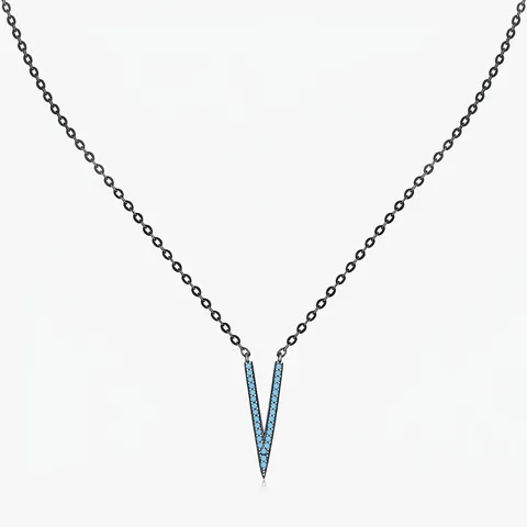 Collana Con Pendente A Forma Di V Argento Sterling 925 Con Turchese Sintetico Blu Gioielli Geometrici Retro Nero Per Donne