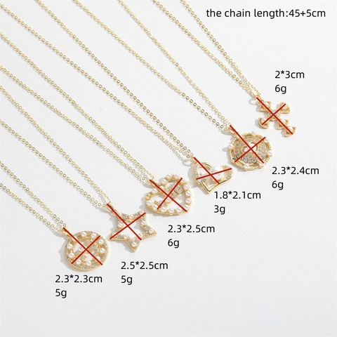 Minimalistische Kupfer Strass Künstliche Perle Halskette Für Damen Vergoldet Herz Kreuz Stern Anhänger Schmuck Geschenk