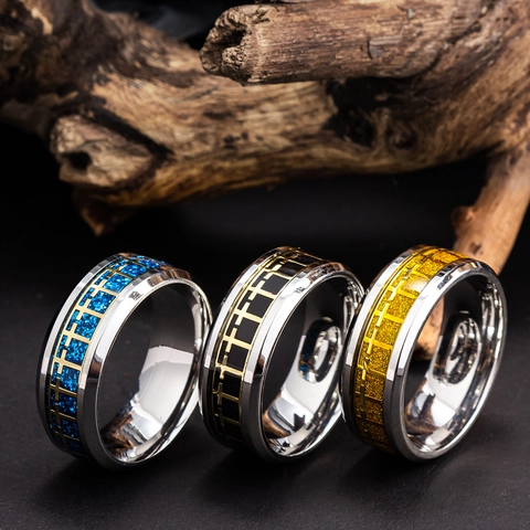 Cross Ring Stainless Steel Band Geometric Glitter Sand Inlay Gothic Punk Vintage Fashion Jewelry For Men Unisex