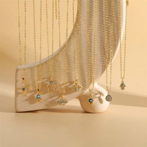 Evil Eye Hamsa Hand Seestern Anhänger Halskette Kupfer Zirkon Emaille Bohemian Mode Schmuck Für Damen