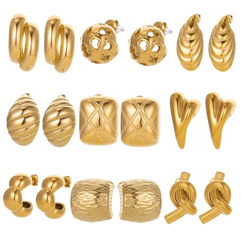Vintage Unregelmäßige Textur Ohrstecker Für Damen Titanstahl Vergoldet Minimalistische Geometrische Metallische Ohrringe Schmuck