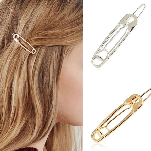 Barrette À Cheveux En Forme D'Épingle De Sûreté En Alliage Minimaliste Épingles À Cheveux Métalliques Brillantes