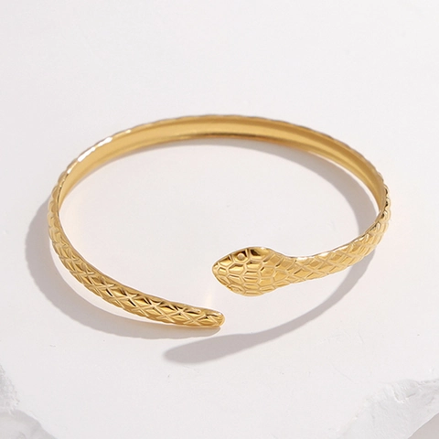 Snake Shape Stainless Steel Cuff Bracelet Adjustable Bangle Scale Texture Animal Style Fashion Jewelry For Women