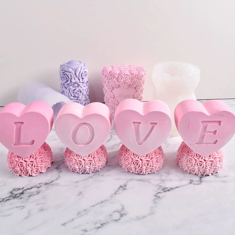 Love Letter Hart Roos Pilaar Siliconen Vorm Voor DIY Handgemaakte Kaars Zeep Gips Hars Ambacht 3D Bloemenpatroon