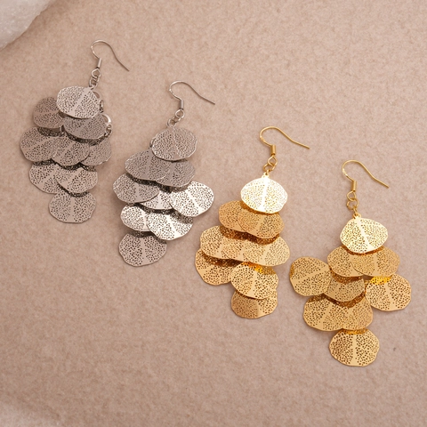 Hohl Blatt Ohrhänger Mehrlagig Legierung Geometrisch Quaste Drop Für Frauen Mode Schick Accessoires