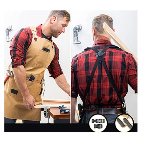 Grembiule Da Lavoro In Tela Resistente Tasche Multiple Incrocio Sulla Schiena Cinghie In Pelle Per Falegnameria Elettricista Barbiere