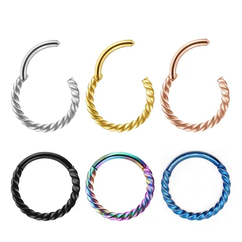 Anello al Naso in Acciaio Inossidabile 316L Clicker a Cerniera Corda Attorcigliata Unisex Punk Body Piercing Gioielli