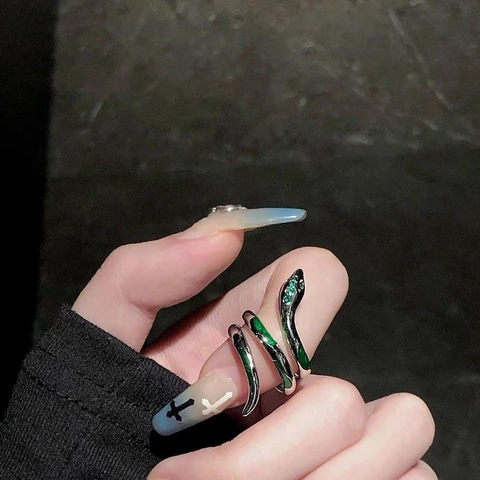 Slang Ring Legering Emaille Zirkoon Open Verstelbaar Wikkelring Vintage Punk Unieke Sieraden Voor Dames Heren