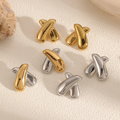 X-Form Ohrstecker 18K Vergoldet Edelstahl Unregelmäßig Geometrisch Hochglanzpoliert Einfacher Modeschmuck Für Frauen