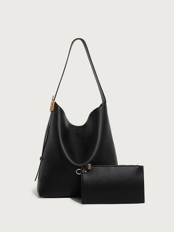 Borsa A Spalla Hobo Da Donna Grande Capacità Vera Pelle Motivo Litchi Moda Pendolare Con Pochette Lucchetto Dorato