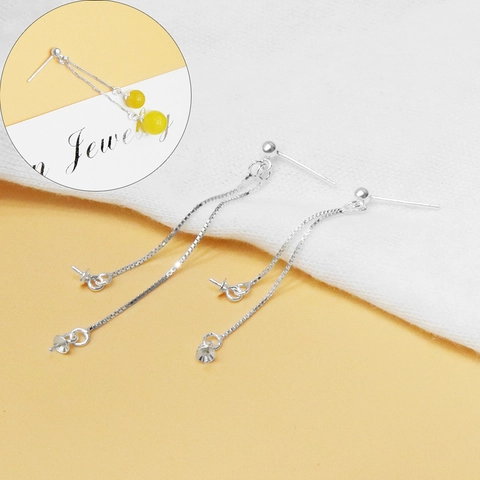Orecchini In Argento Sterling 925 Testa A Sfera Con Doppia Catena Box E Supporto Per Künstliche Perle Accessori Per Creazione Gioielli DIY