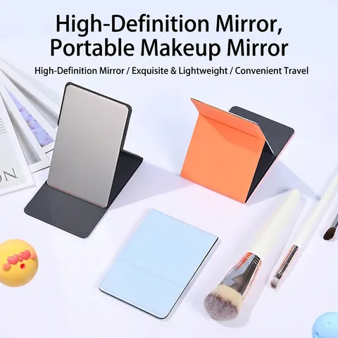 Portable Makeup Mirror PU Leather Folding Ultra Thin Desktop Vanity Mirror Compact Cosmetic Tool Travel Use