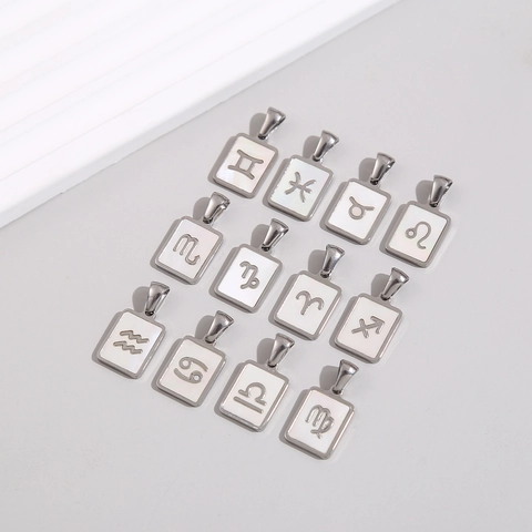 Dierenriem Constellatie Hangers Roestvrij Staal Witte Schelp Rechthoekige Tekens Sieraden Maken Voor Vrouwen