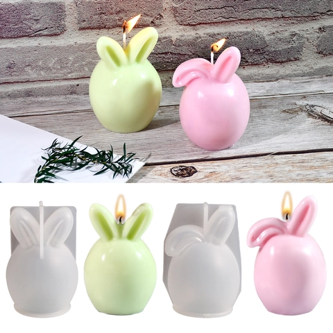 Cute Easter Bunny Egg Silicone Mold DIY Scented Candle Plaster Ornament Crafting Tool Upright And Floppy Ear Bunny