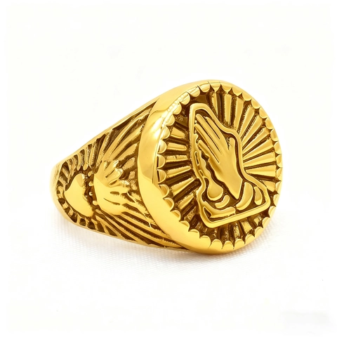 Praying Hands Signet Ring 316L Stainless Steel Religious Retro Gothic Hip Hop Punk Jewelry For Men Unisex