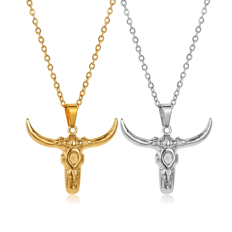 Collana Con Ciondolo Teschio Di Toro Acciaio Inossidabile Tribal Longhorn Stile Western Etnico Regalo Per Uomo Donna