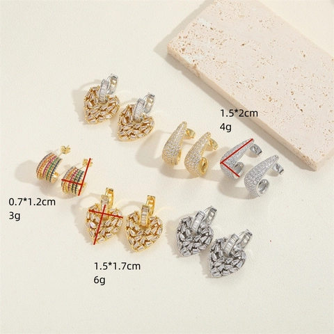 Glinsterende Hart Hanger Oorbellen Koper Met 14K Goud Vergulden Zirconia Voor Vrouwen Elegante Sieraden