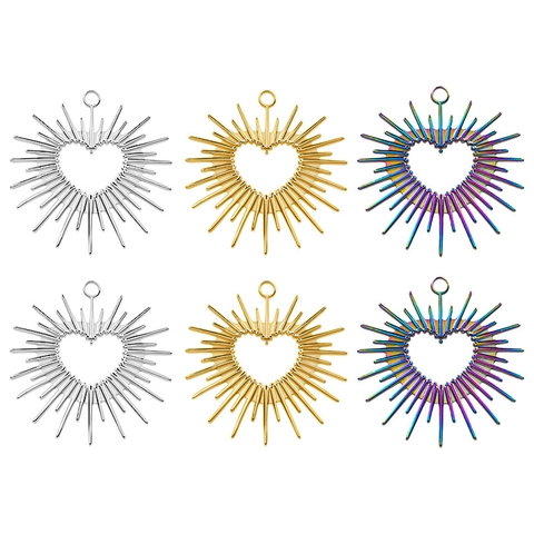 Zonnestraal Hart Hanger Roestvrij Staal DIY Sieraden Accessoire Sacred Heart Stijl Regenboog Goud Zilver Vergulde Charms