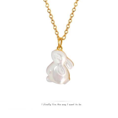 Schattige Konijn Hanger Ketting Titanium Stalen Ketting Met Natuurlijke Kunstparelmoer Schelp Dierlijke Stijl Voor Dames