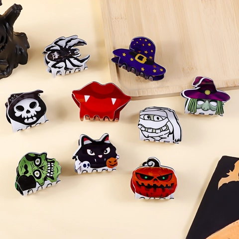 Halloween Haarkrebs PVC Acryl Kürbis Skelett Geist Muster Festliches Party Haar Zubehör Für Damen